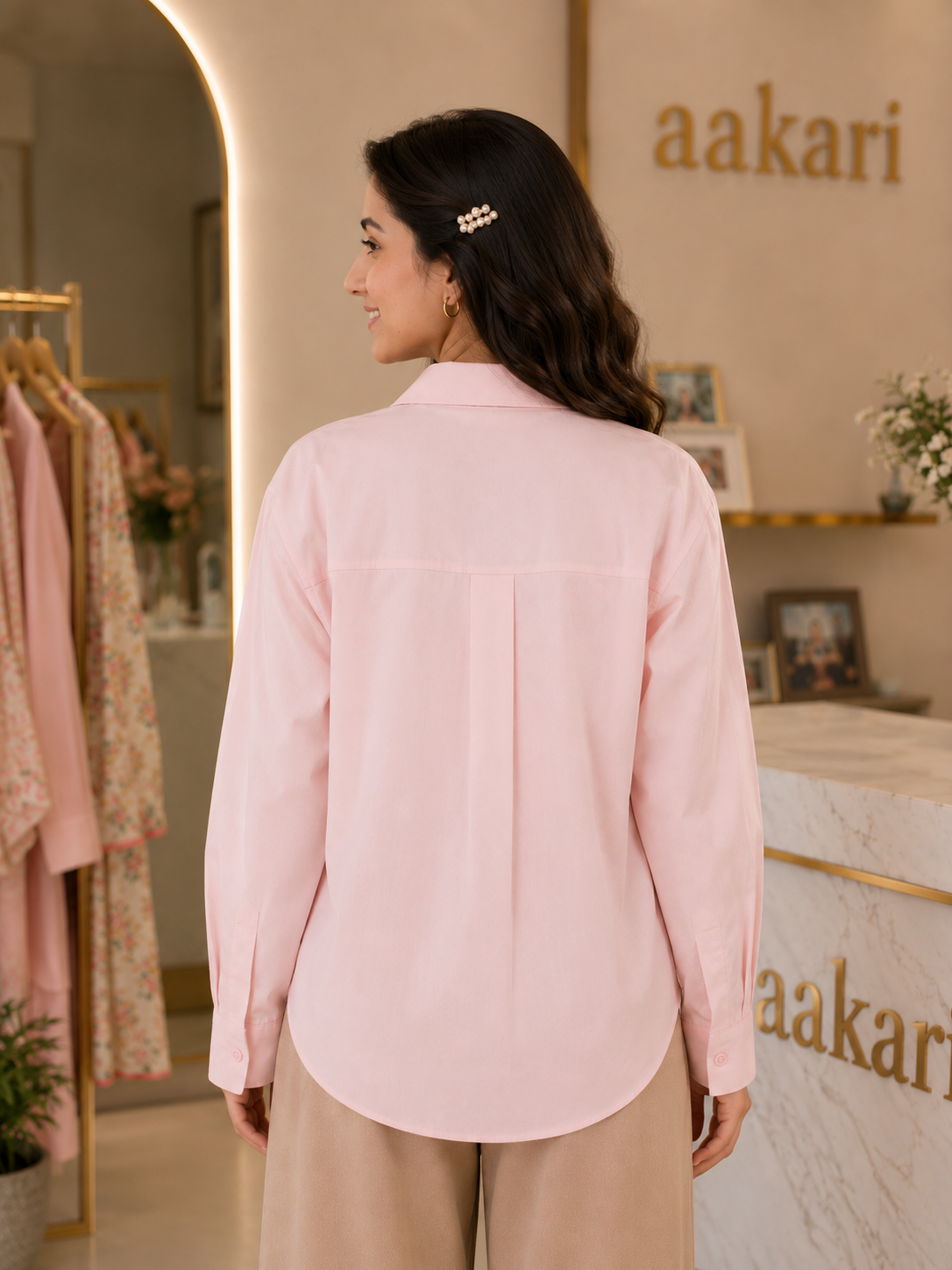 Classic Solid Full Sleeve Shirt - Pink - Back View