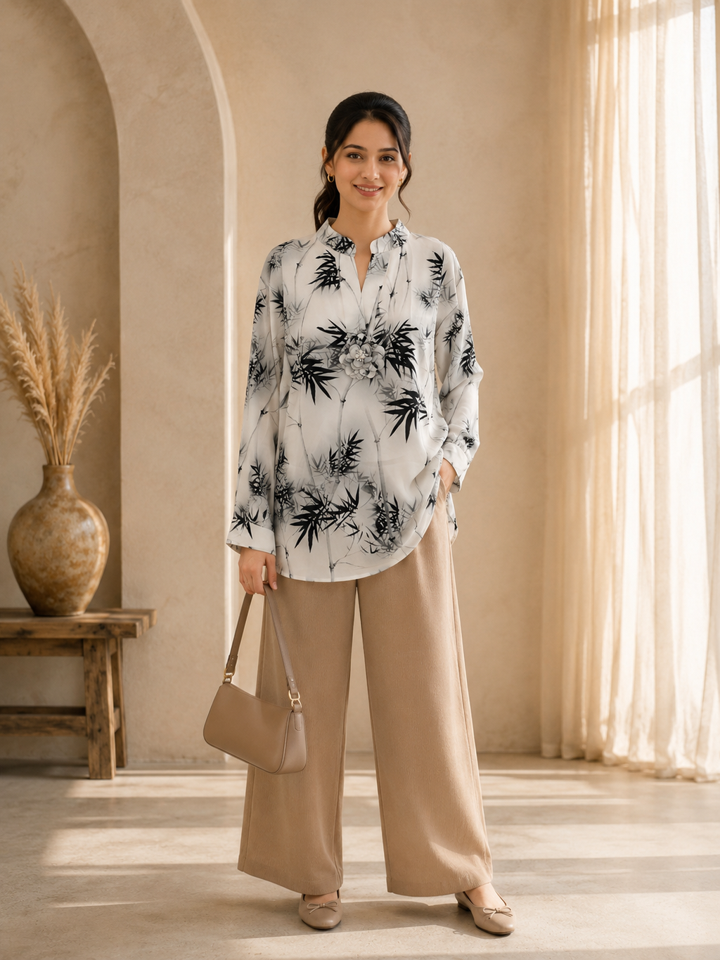 Monochrome Botanical Shirt - Gray