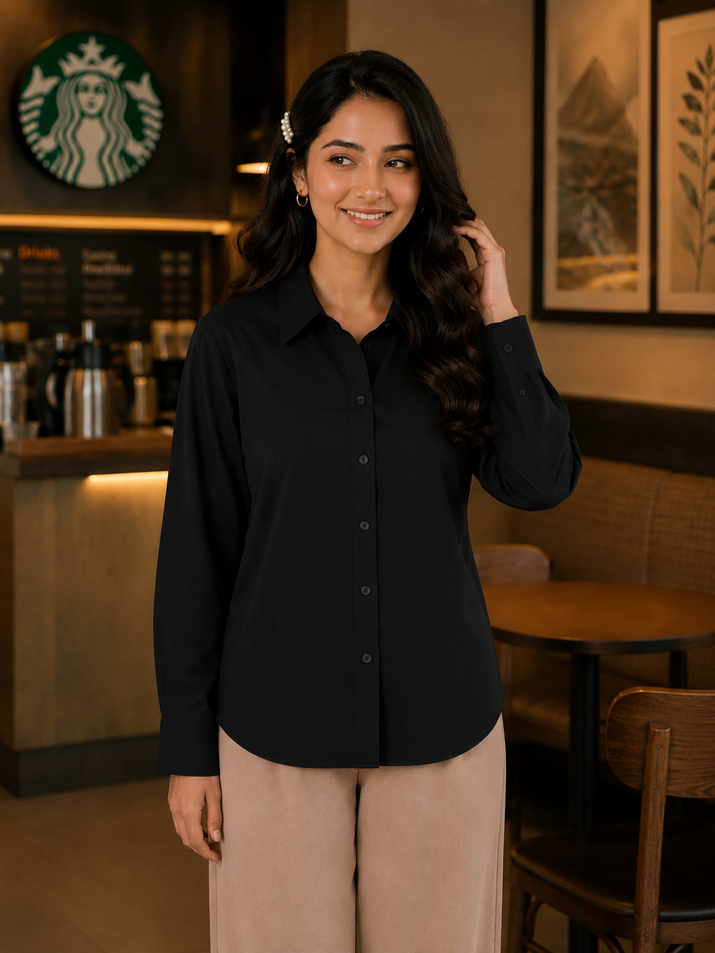 Classic Solid Full Sleeve Shirt - Black - Front View