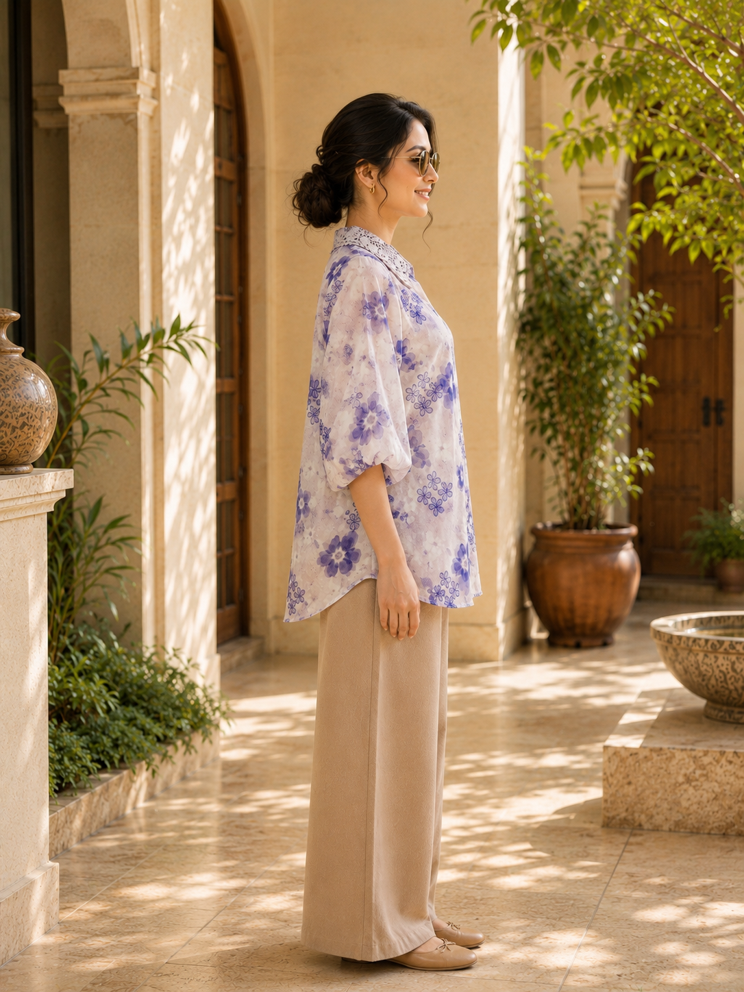 Bloom Lace Collar Shirt - purple