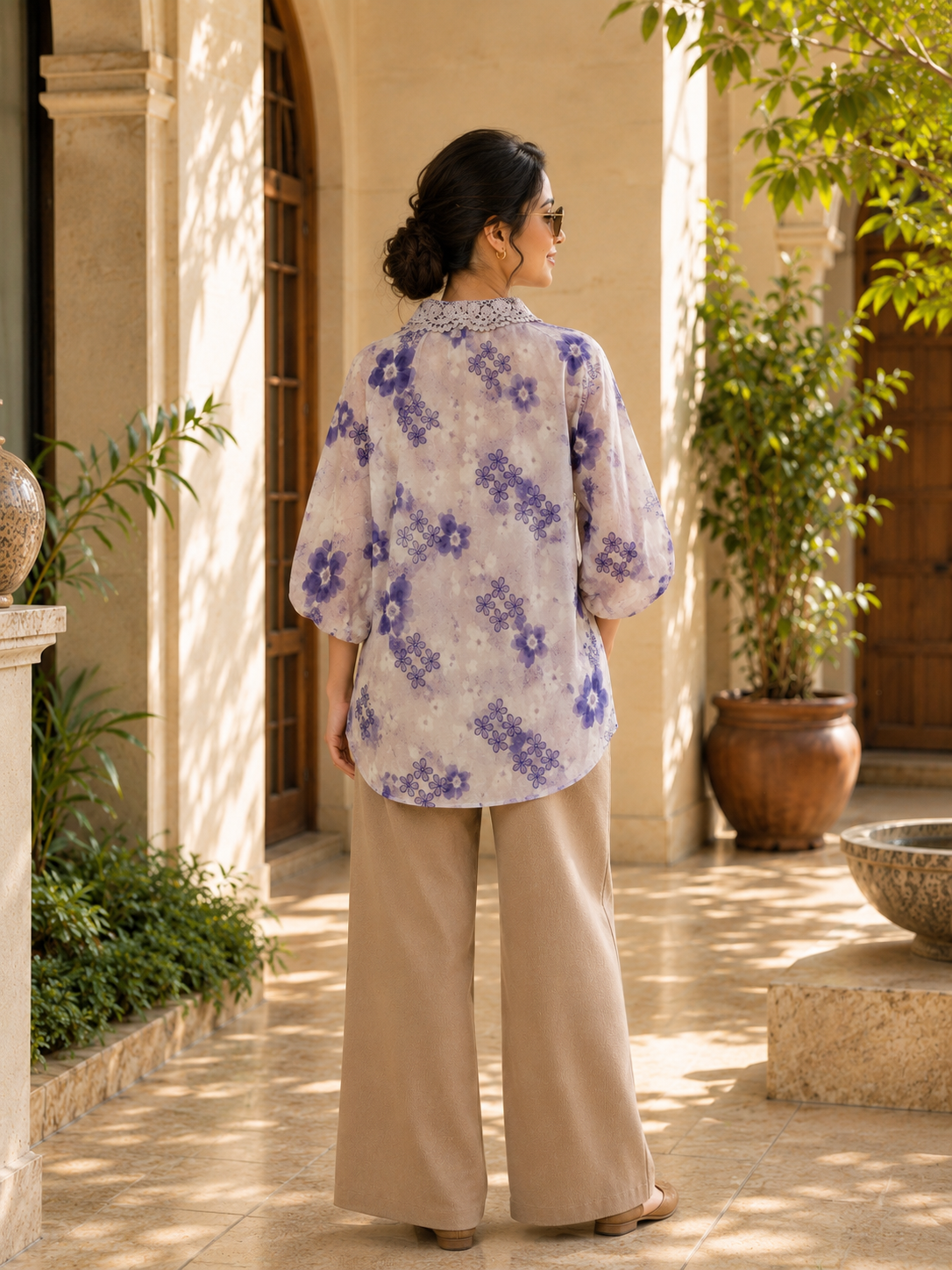 Bloom Lace Collar Shirt - purple