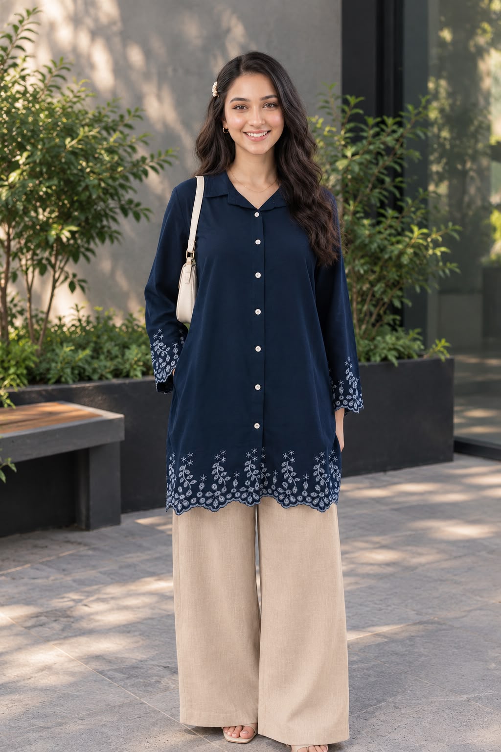 Navy blue women’s shirt-style tunic