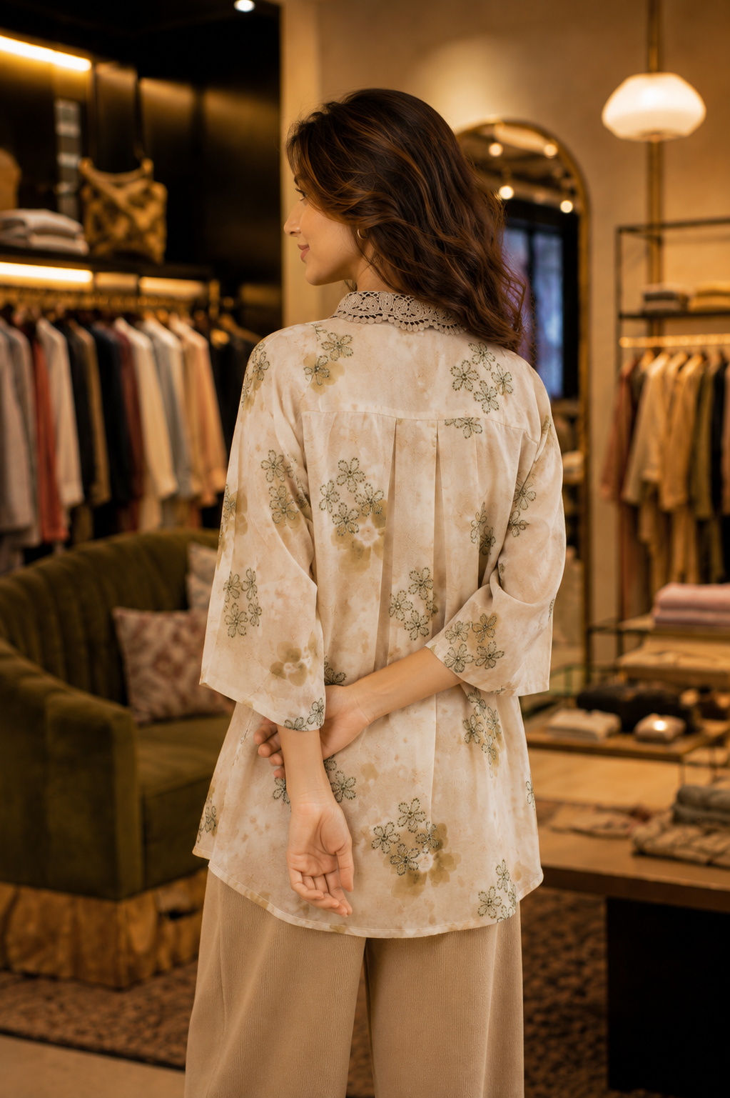 Bloom Lace Collar Shirt -olive green