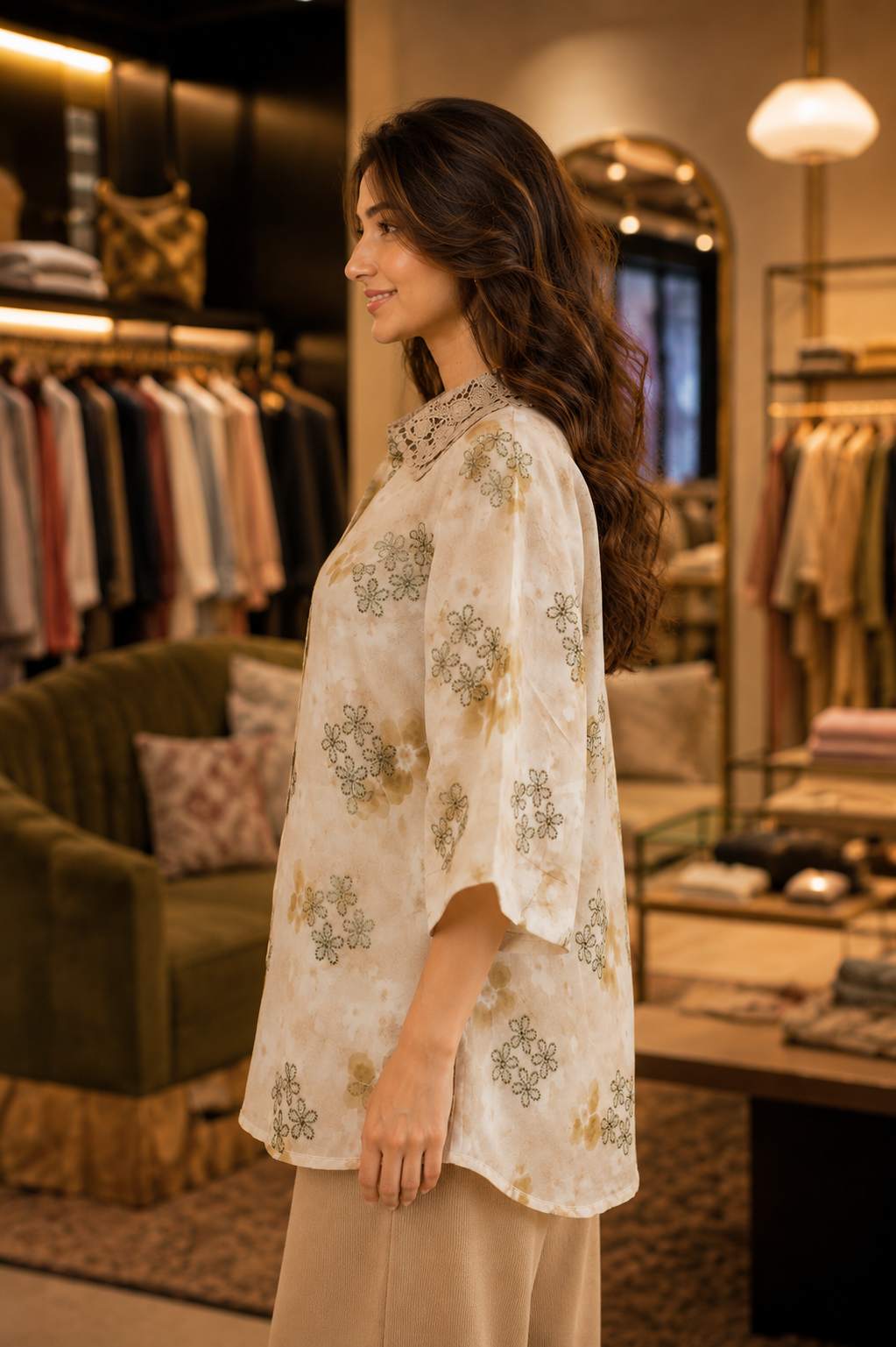 Bloom Lace Collar Shirt -olive green
