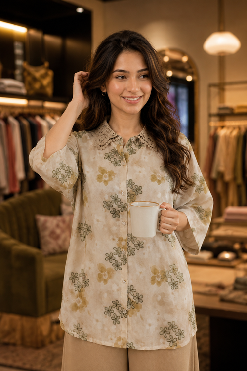 Bloom Lace Collar Shirt -olive green