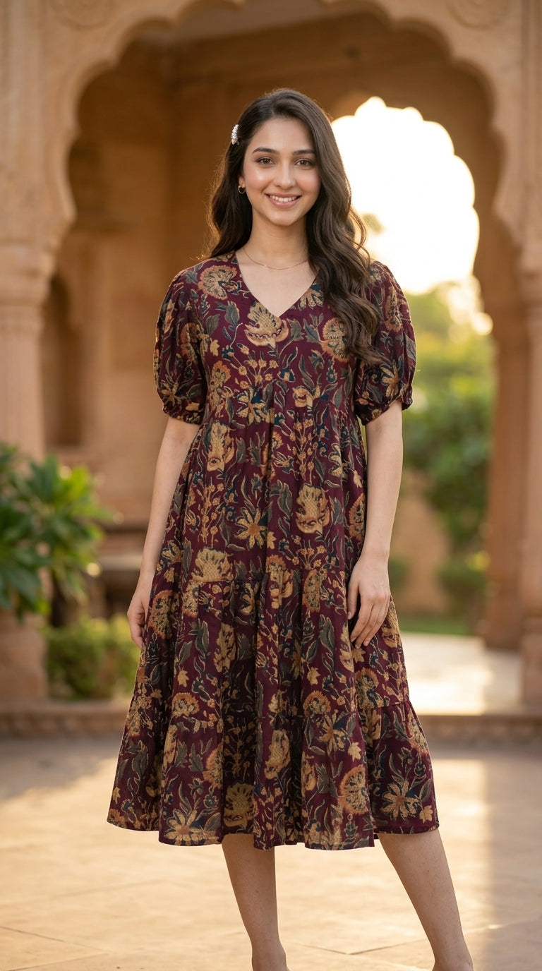 Floral_Midi_Dress - Rose gold