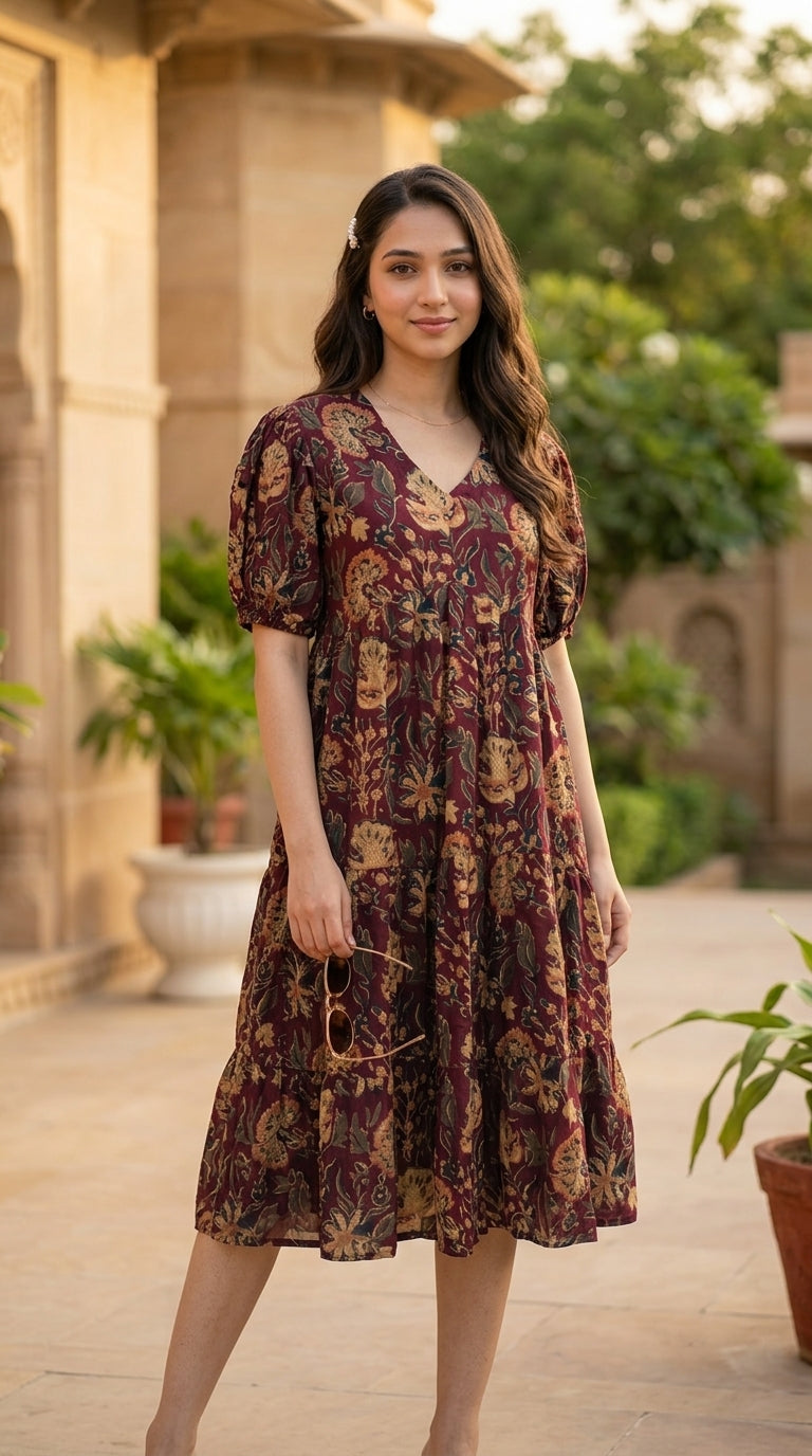 Floral_Midi_Dress - Rose gold
