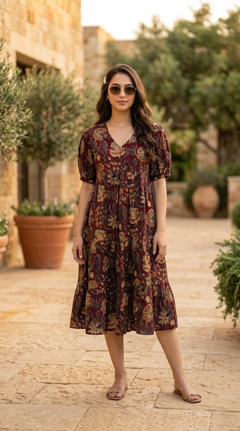 Floral_Midi_Dress - Rose gold