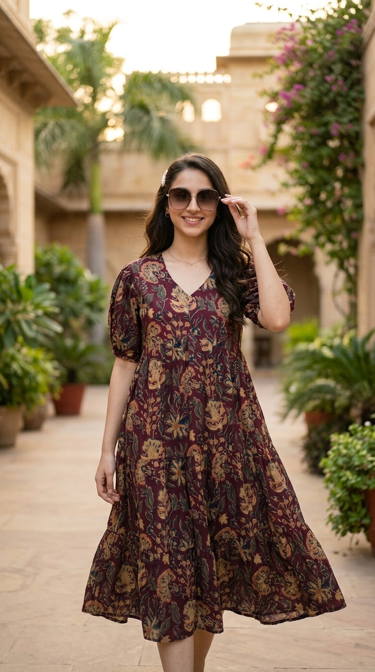 Floral_Midi_Dress - Rose gold