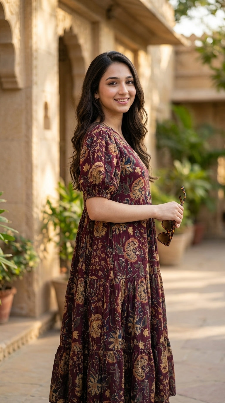 Floral_Midi_Dress - Rose gold