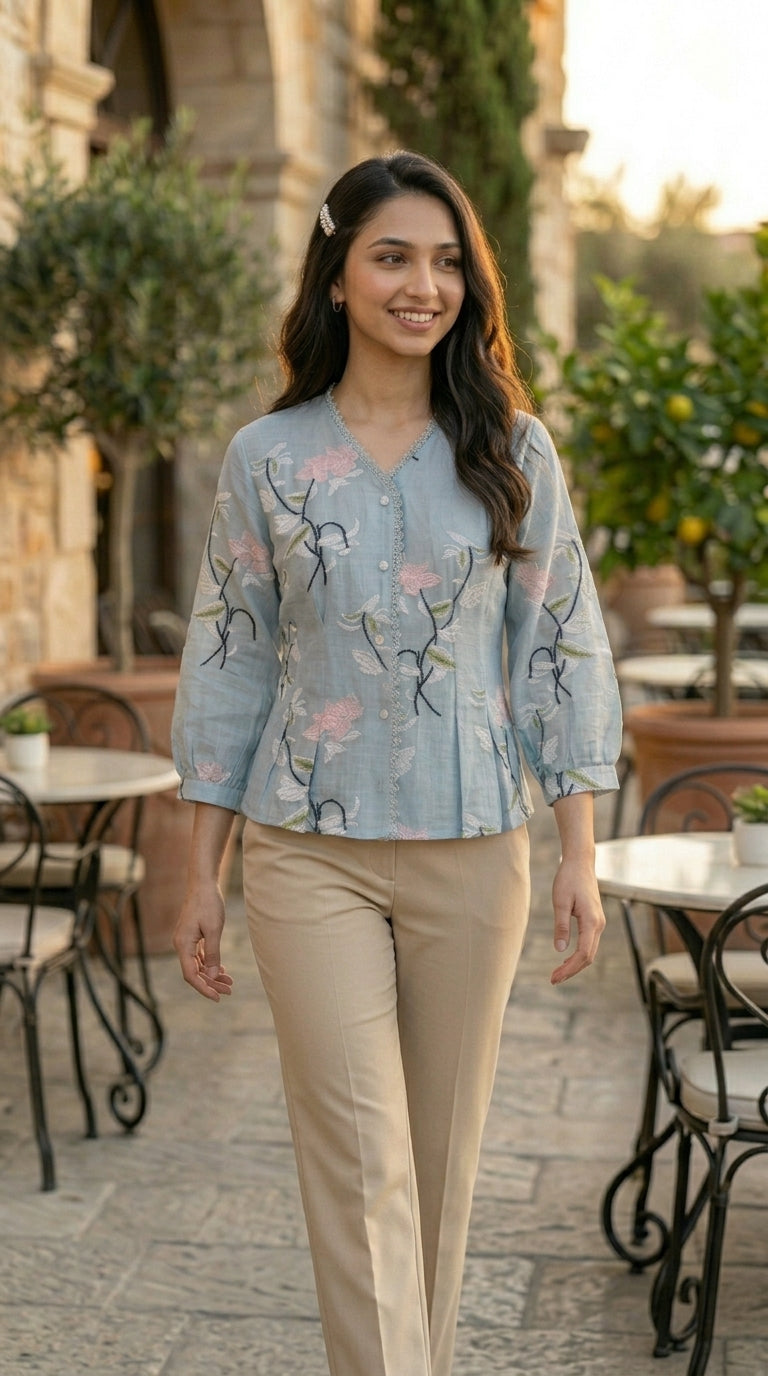 Sky Blossom Top - Sky Blue