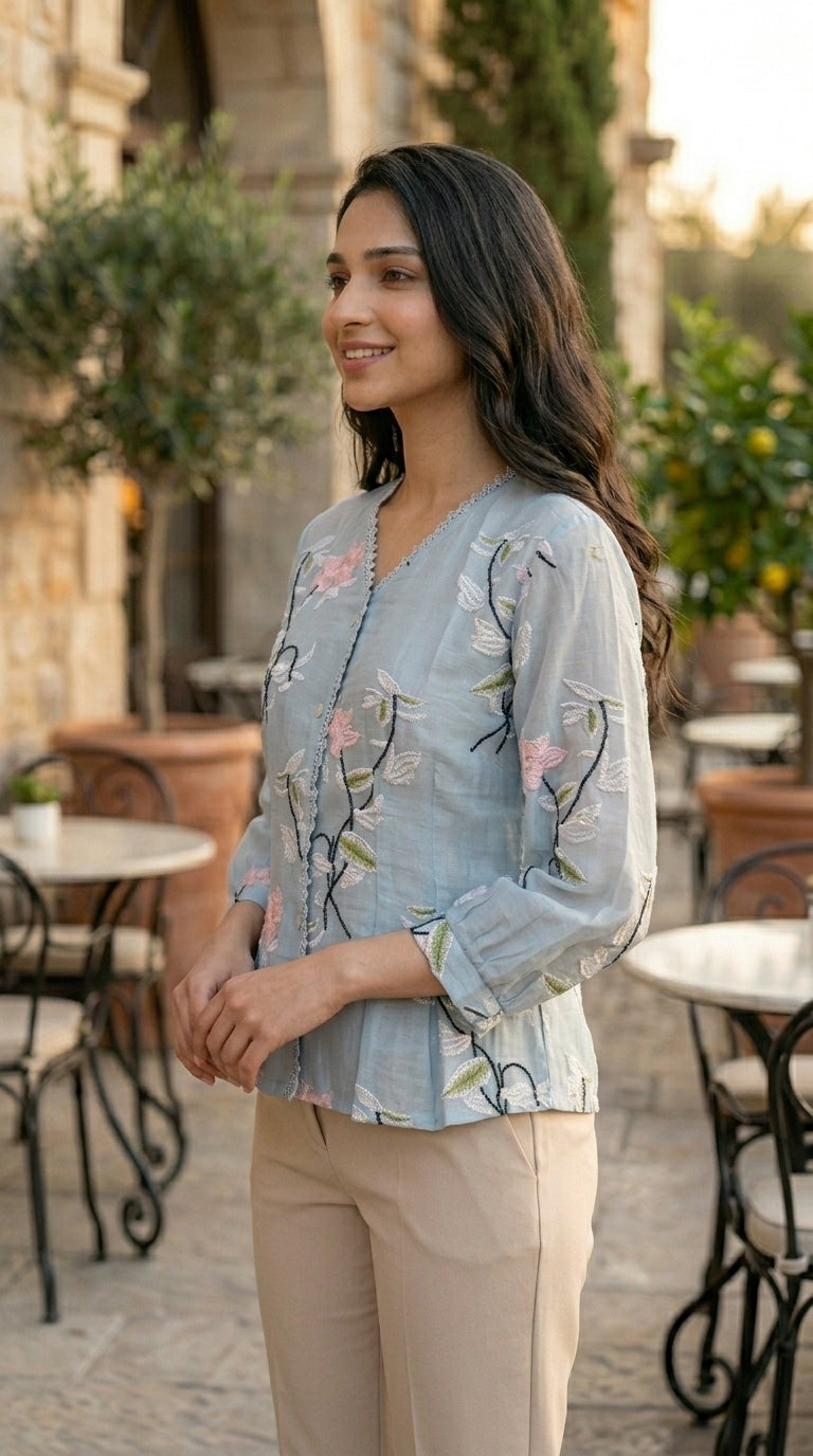 Sky Blossom Top - Sky Blue