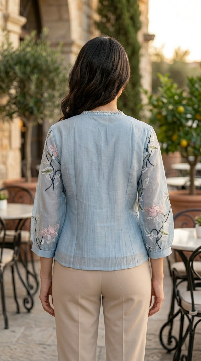 Sky Blossom Top - Sky Blue