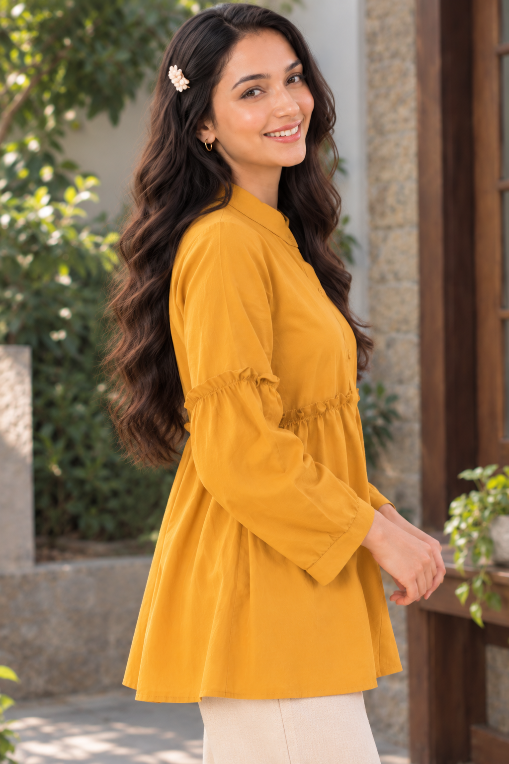 Mustard yellow women’s tunic top