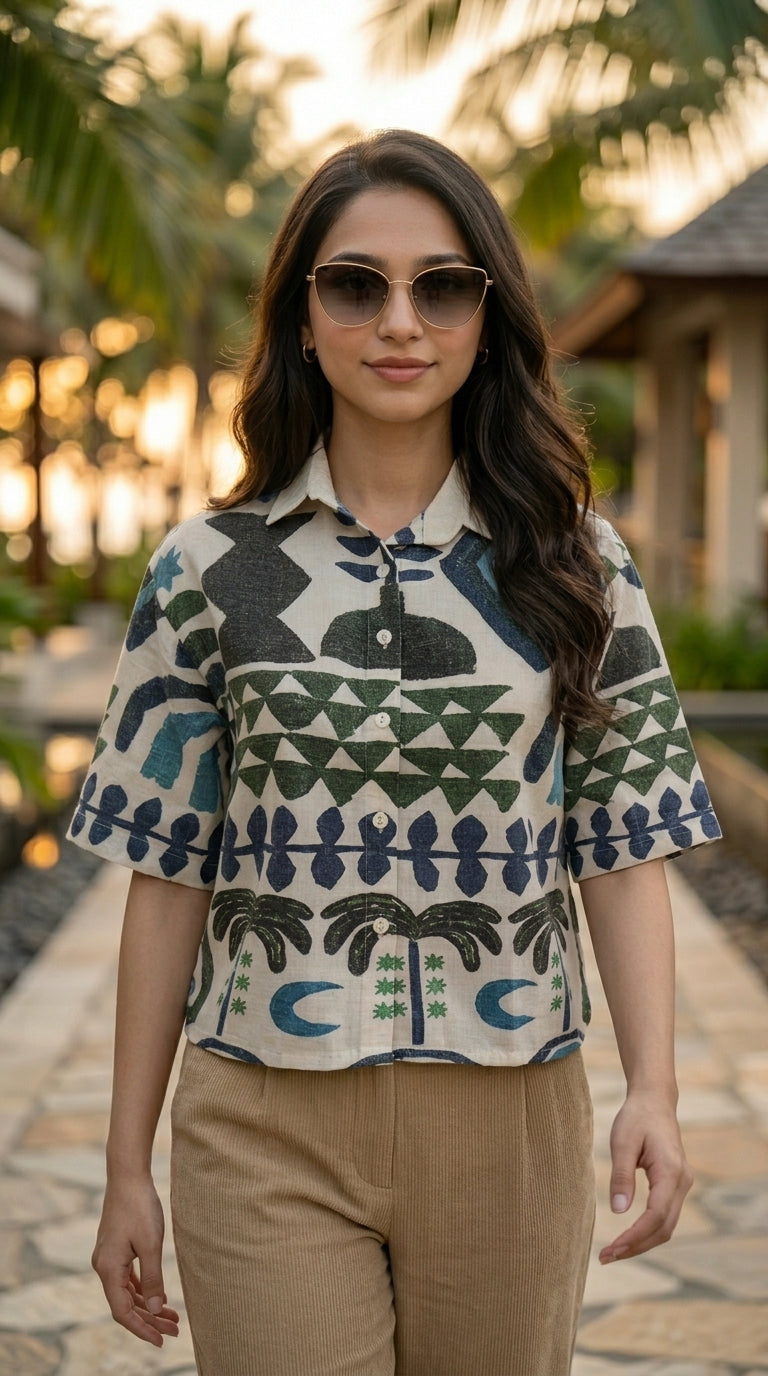 Printed_crop_shirt - Green