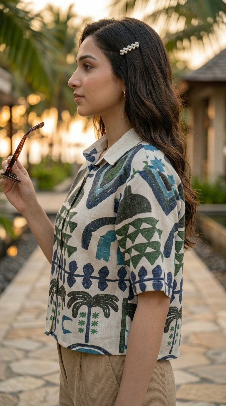 Printed_crop_shirt - Green