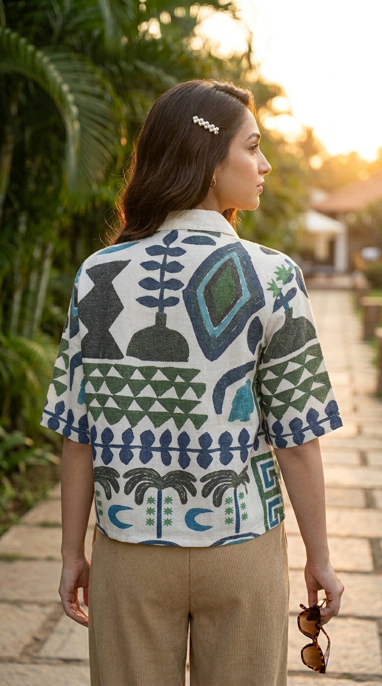 Printed_crop_shirt - Green