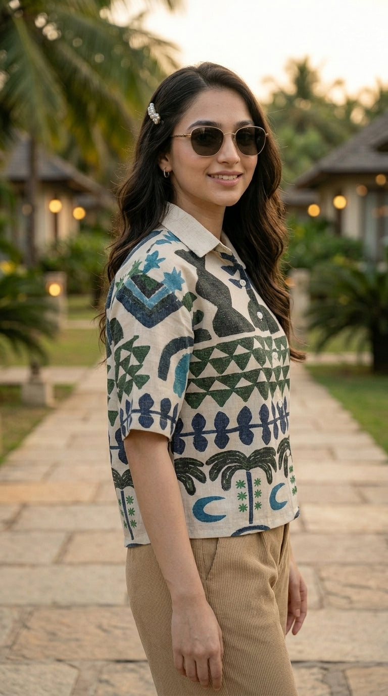 Printed_crop_shirt - Green