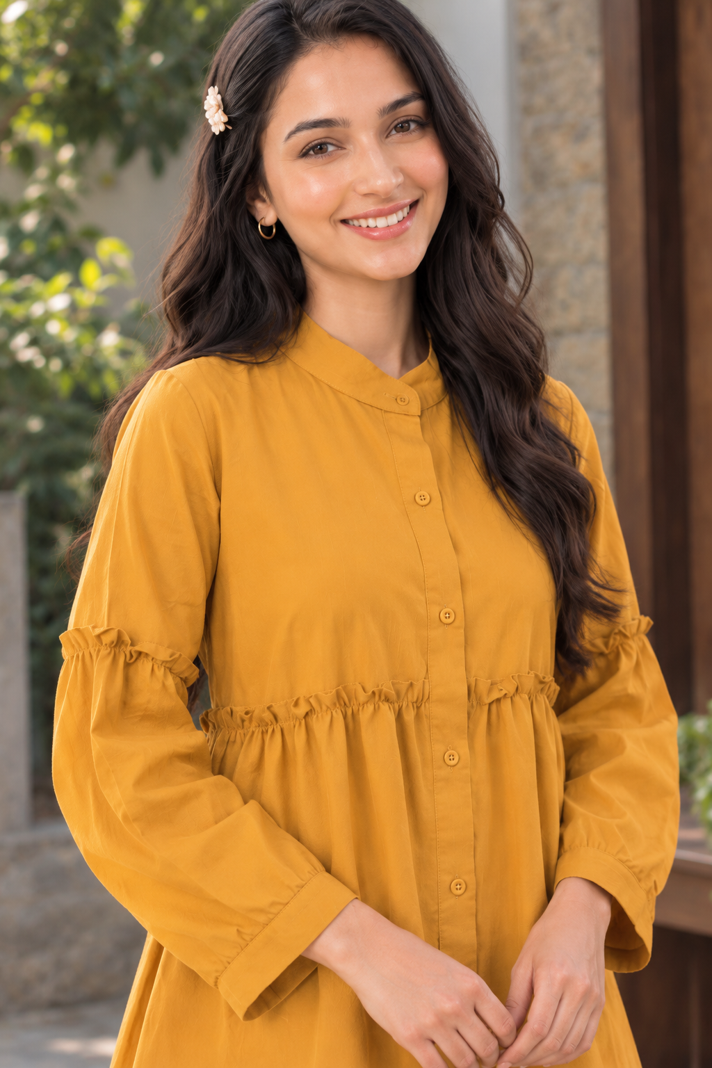 Mustard yellow women’s tunic top