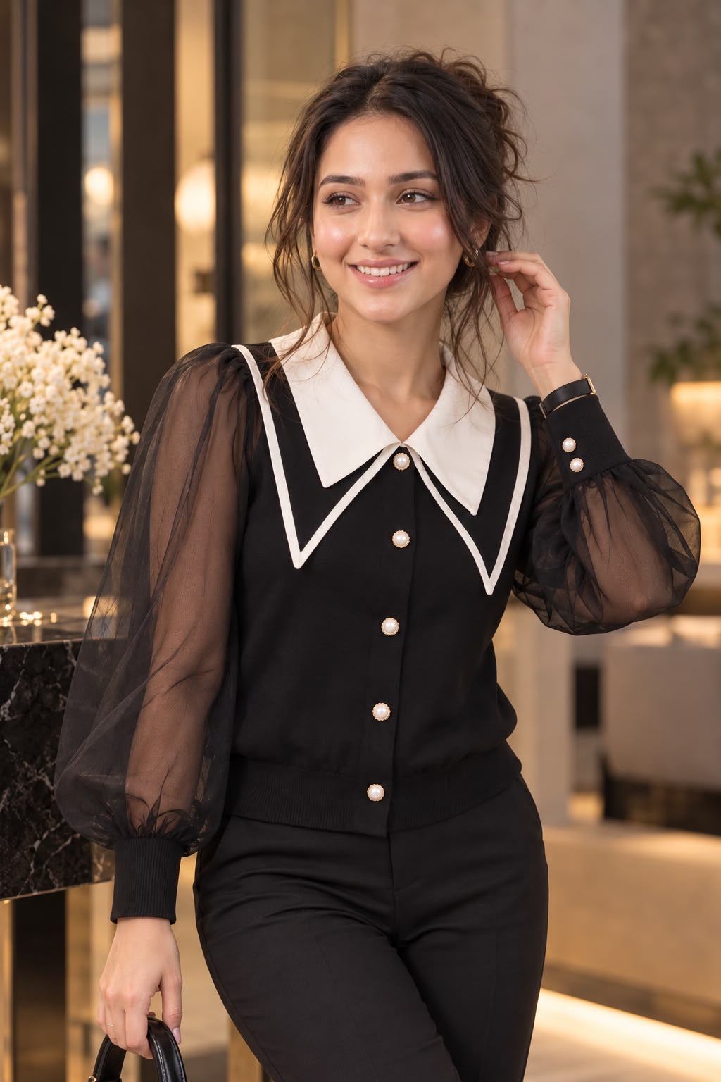 Elegant Statement Collar Top for Women