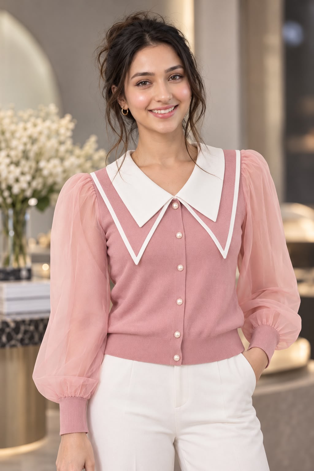 Elegant Statement Collar Top for Women