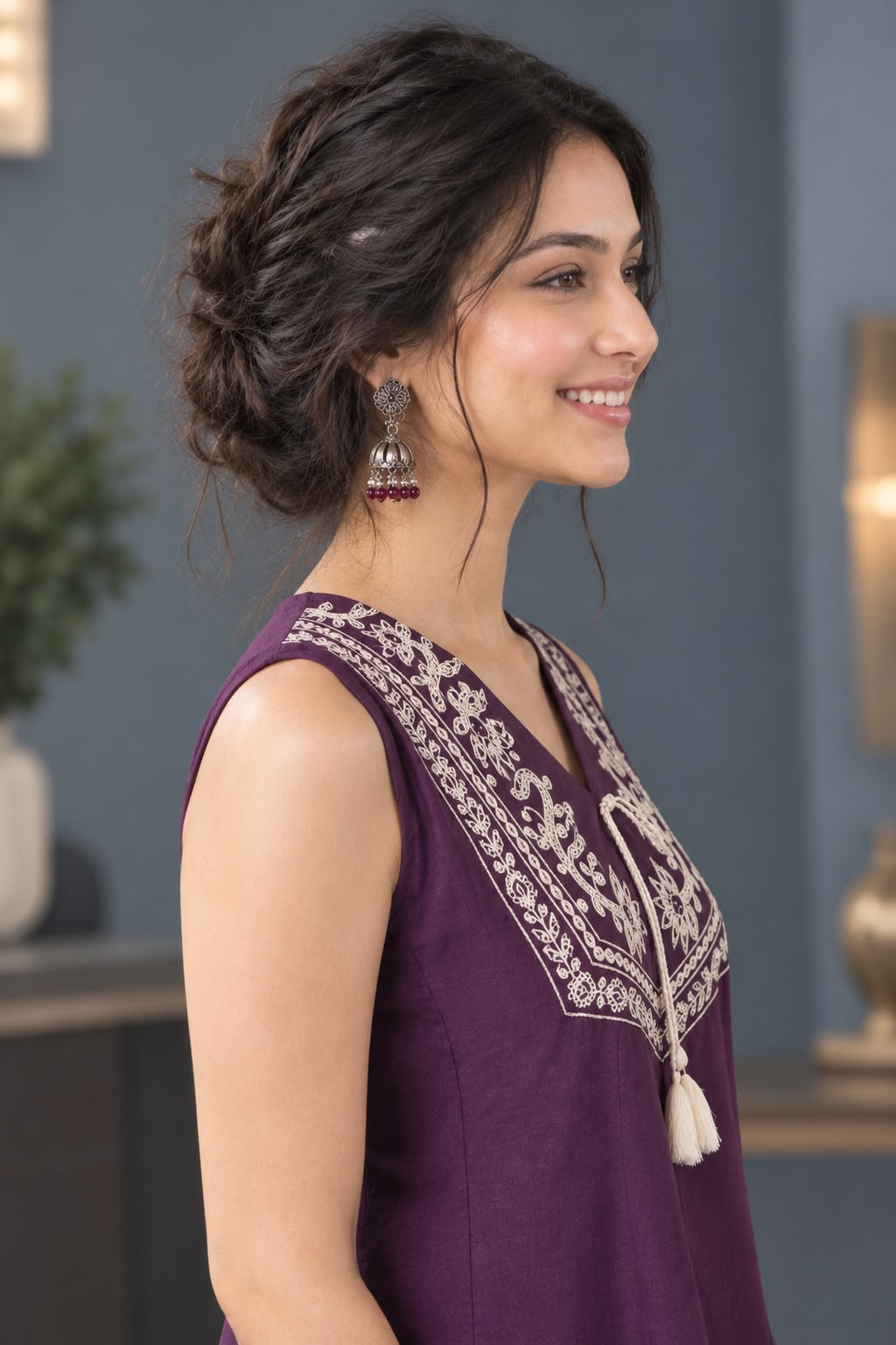 Women's Embroidered Sleeveless Ethnic Tunic Top