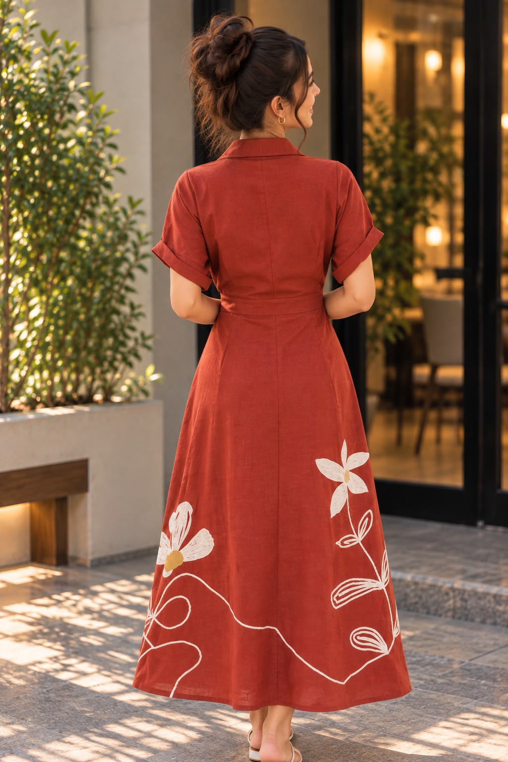 Women's Floral Print Shirt Dress with Rolled Sleeves