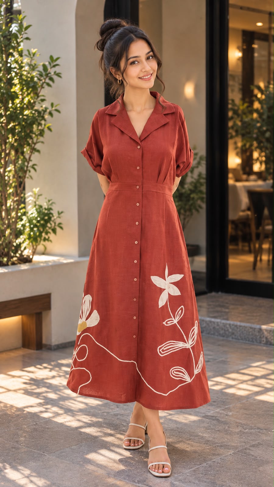 Women's Floral Print Shirt Dress with Rolled Sleeves