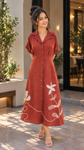Women's Floral Print Shirt Dress with Rolled Sleeves