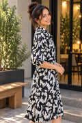 Women's Abstract Print Shirt Dress with Puff Sleeves