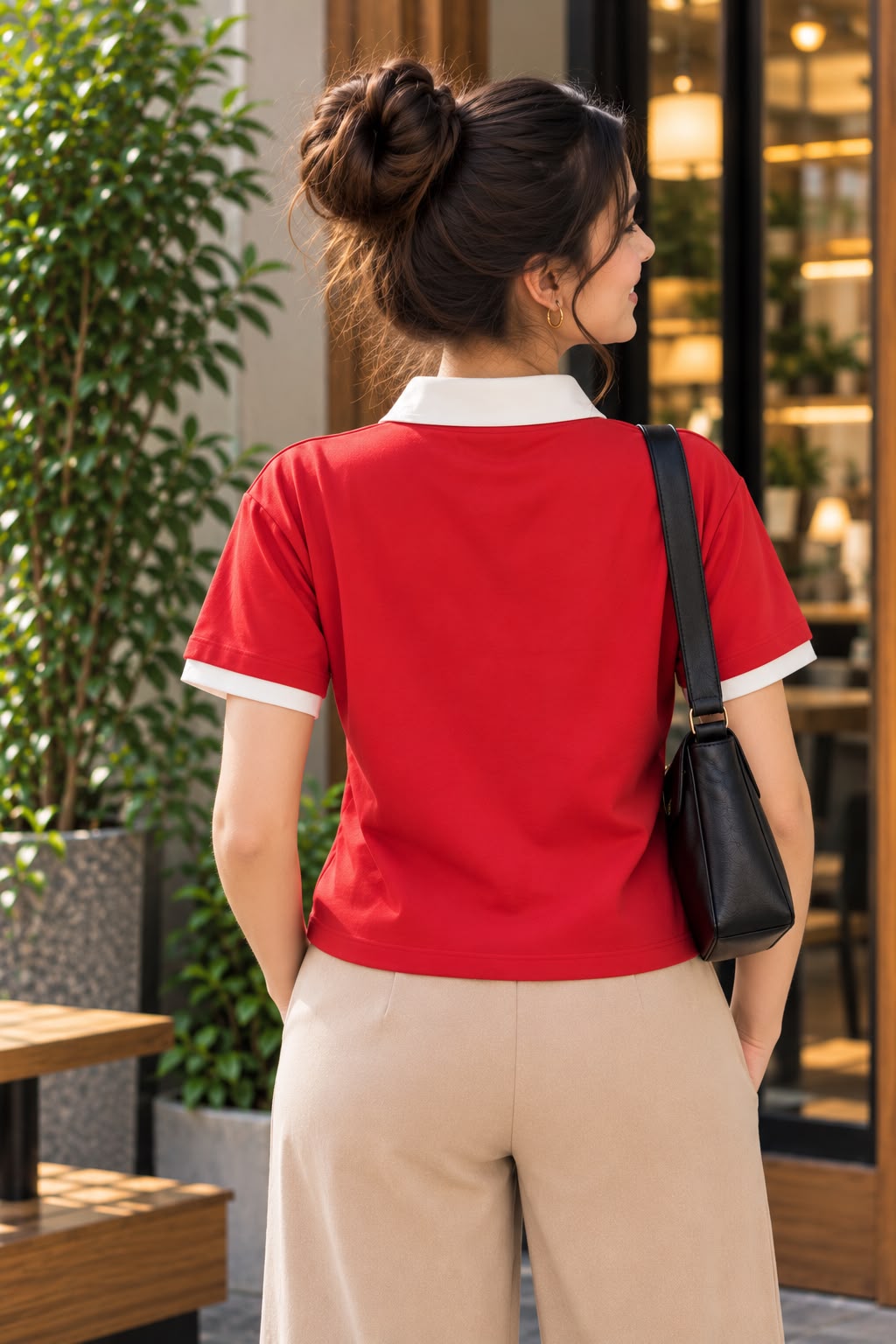Women's Classic Polo T-Shirt with Contrast Collar and Half Sleeves