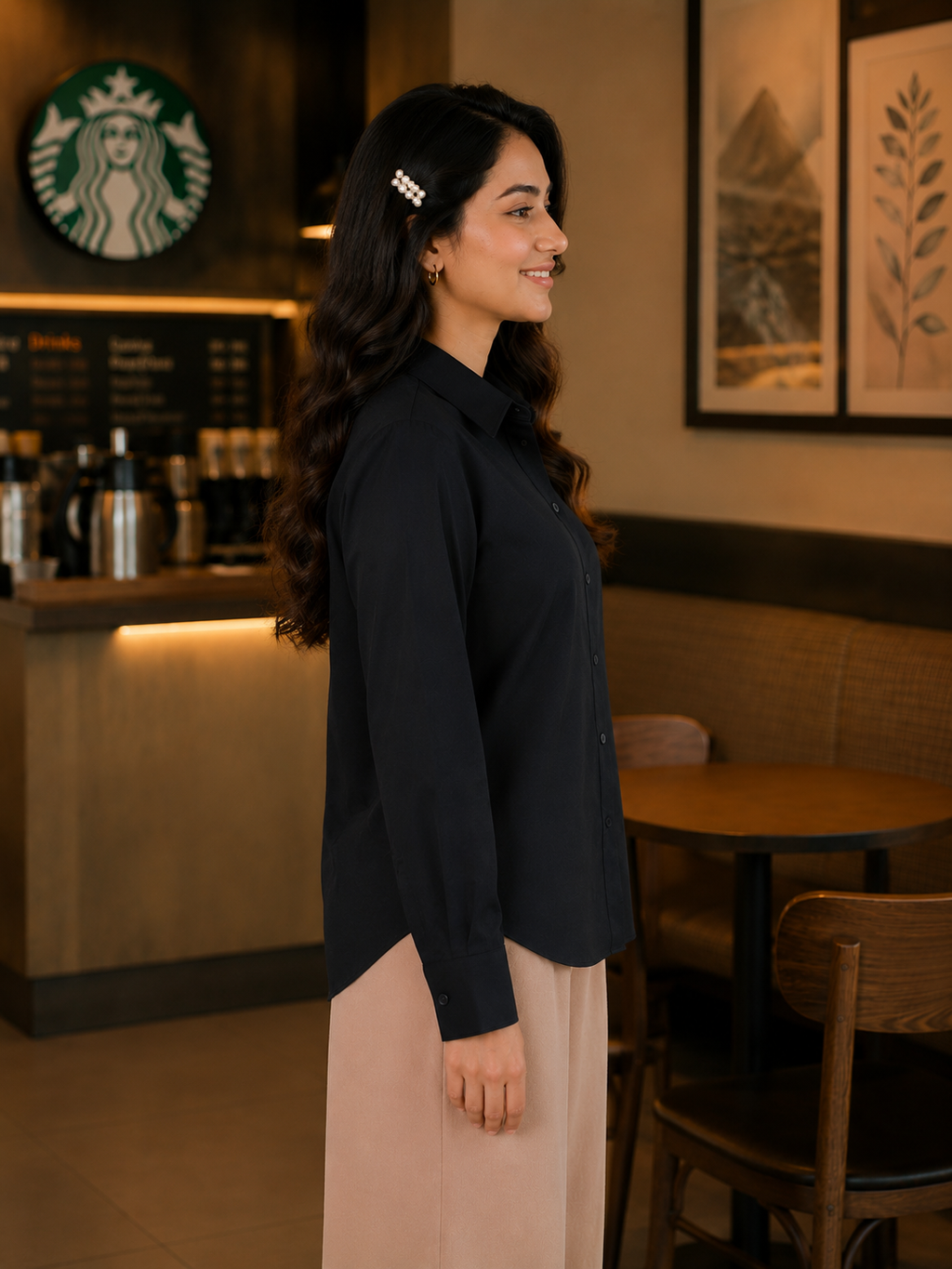 Classic Solid Full Sleeve Shirt - Black - Side View