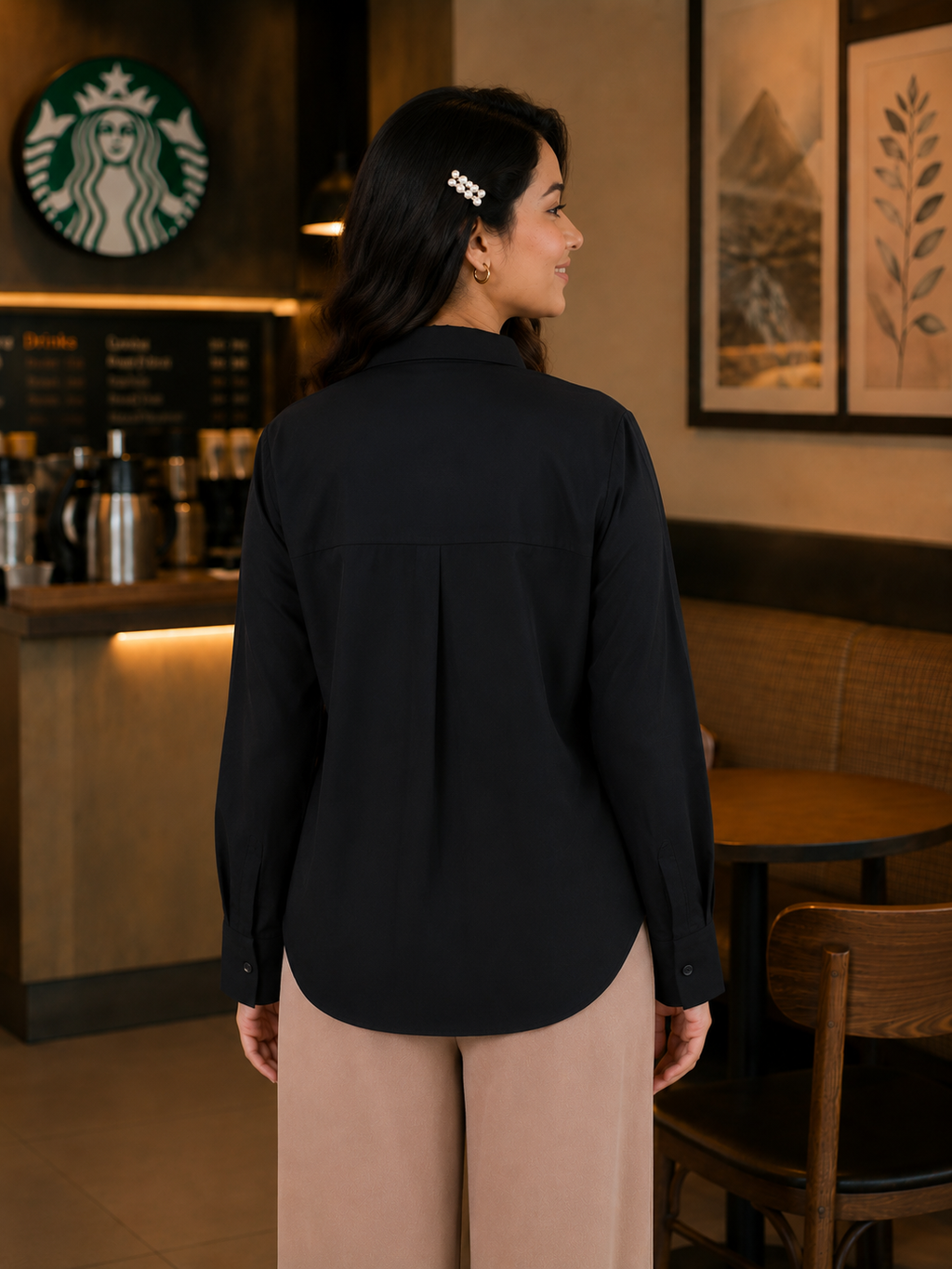 Classic Solid Full Sleeve Shirt - Black - Back View