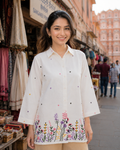 Floral Embroidered Longline Shirt-white