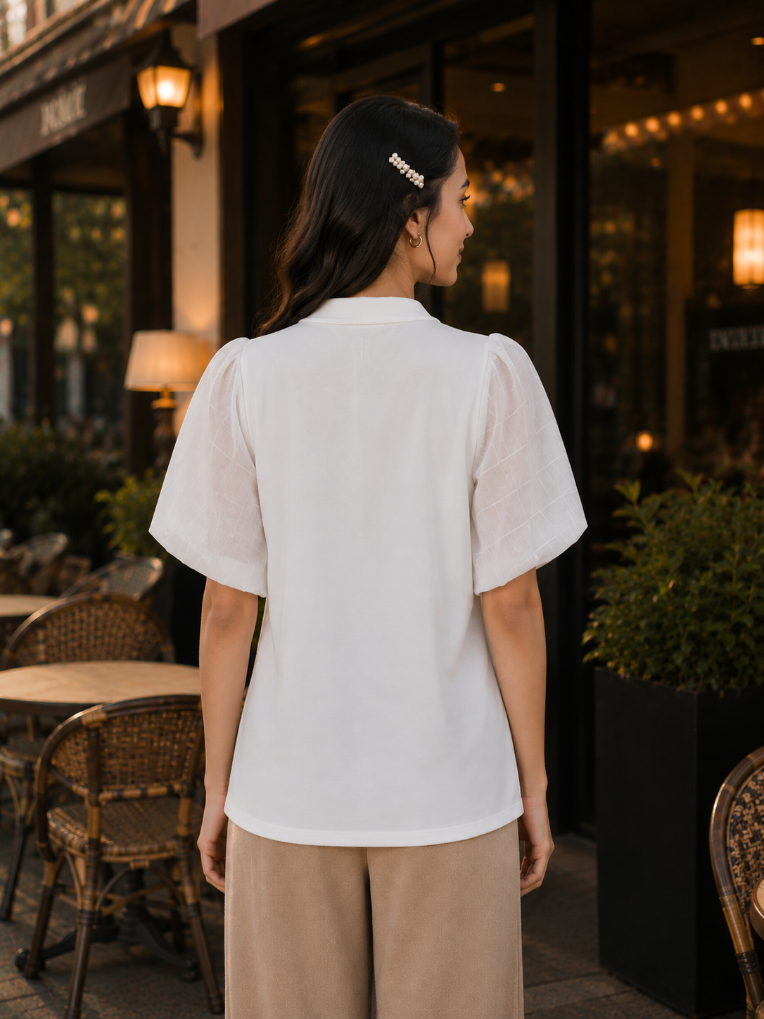 Floral Appliqué Puff Sleeve Top