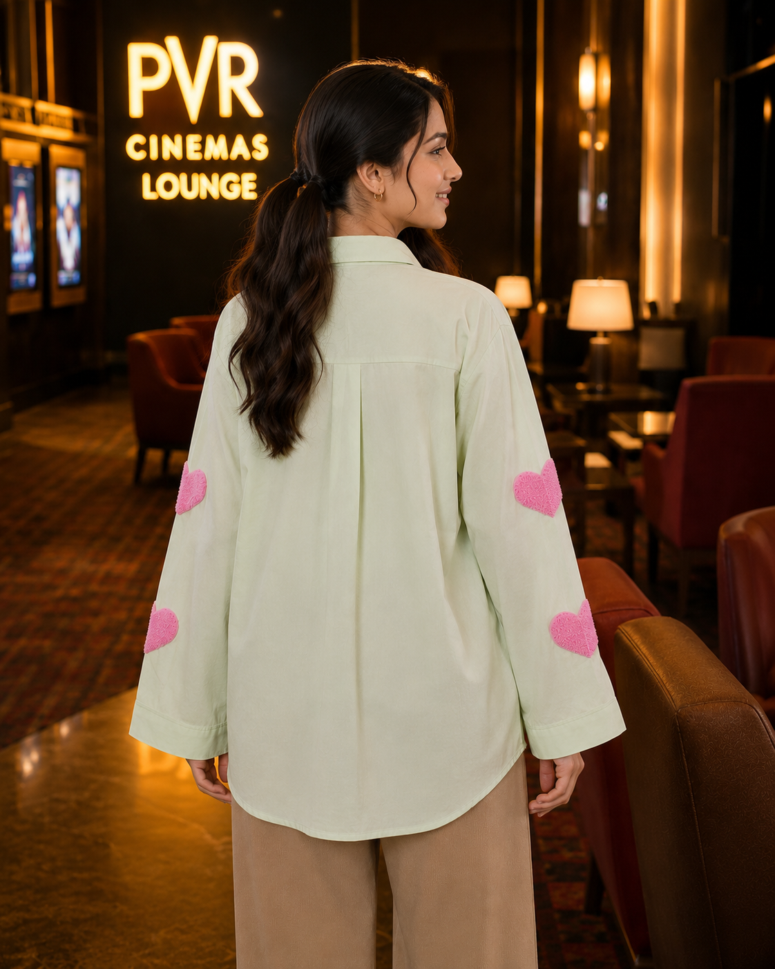 Heart Patch Oversized Casual Shirt - Green