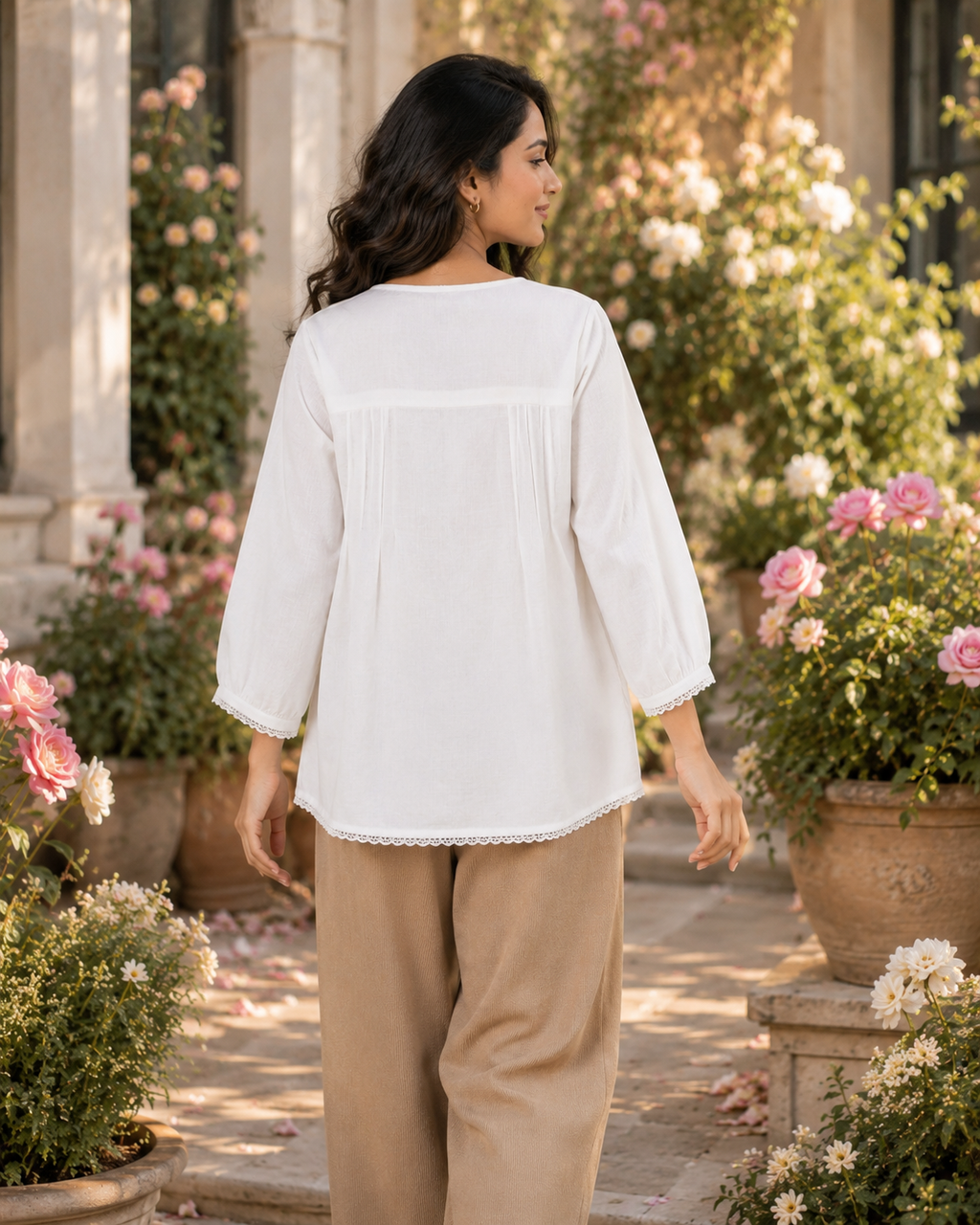 Ivory Bloom Embroidered Top - white